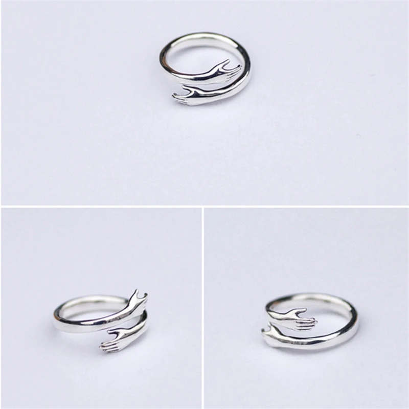 

Personality Exaggerated Silver Color Hand Hug Rings For Women Engagement Jewelry Girls Open Finger Rings