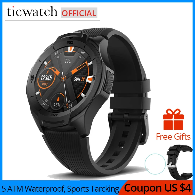 Ticwatch S2, умные часы, Bluetooth, gps, водонепроницаемые, 5 АТМ, 24 часа, монитор сердечного ритма, проактивный, для бега, отслеживания, фитнес-помощник
