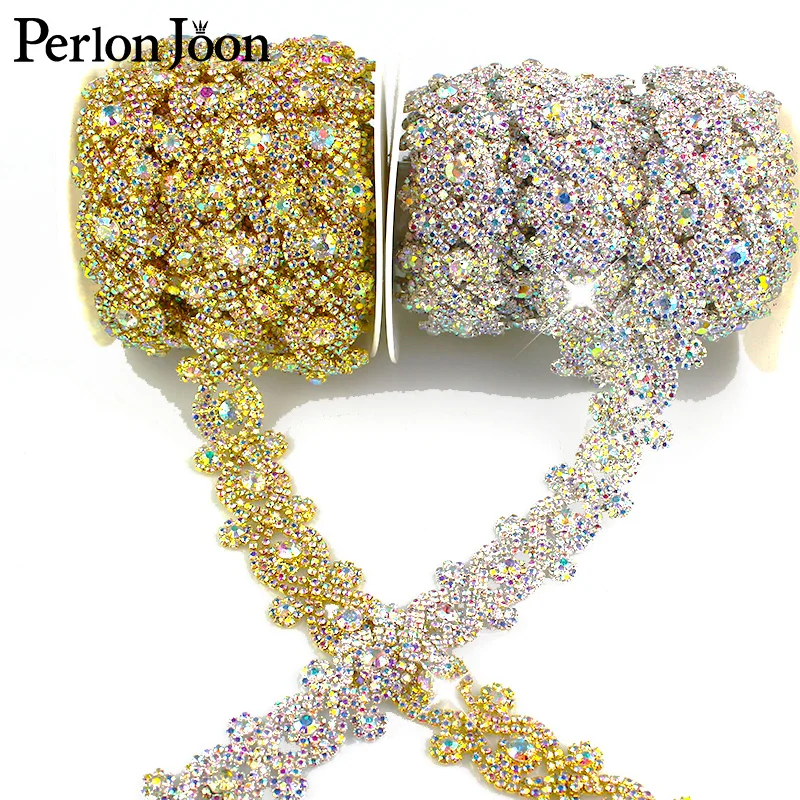 

1yard X-shape AB color Symphony crystal rhinestones trim metal chain Ribbon for dress, bag, shoes accessories ML013