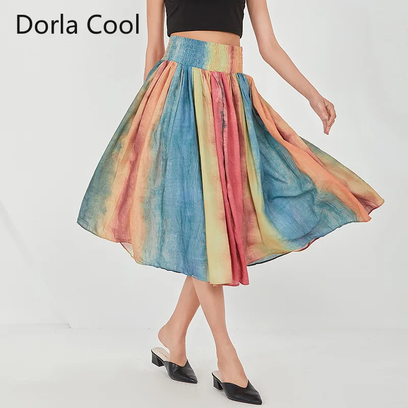 

Женская юбка в радужную полоску, длинная юбка средней длины с эластичным поясом