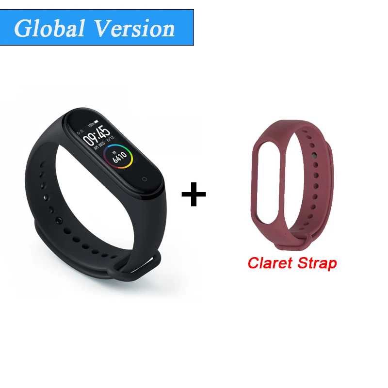 Глобальная версия Xiaomi mi Band 4 Smart mi band 4 водонепроницаемый пульсометр фитнес 135 мАч Bluetooth 5,0 0,9" AMOLED экран - Color: Add Claret Strap