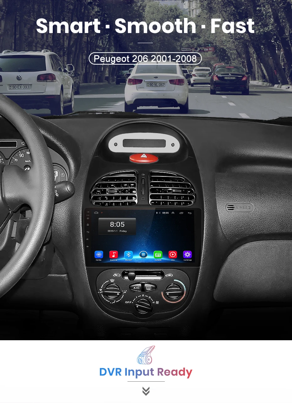 AWESAFE для peugeot 206 2001 2002 2003 2004-2008 Автомобиль Радио Мультимедийный видеоплеер gps без 2din 2 din Android 8,1 2 ГБ+ 32 ГБ