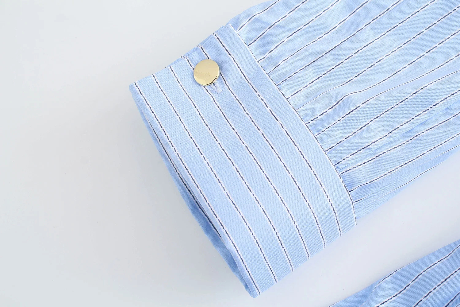 

KRSB Summer Women's Blue Vertical Stripes V-Neck Shrink Waist Aline Long-Sleeved Dress Draped Design Sexy Dress Elegant Casual