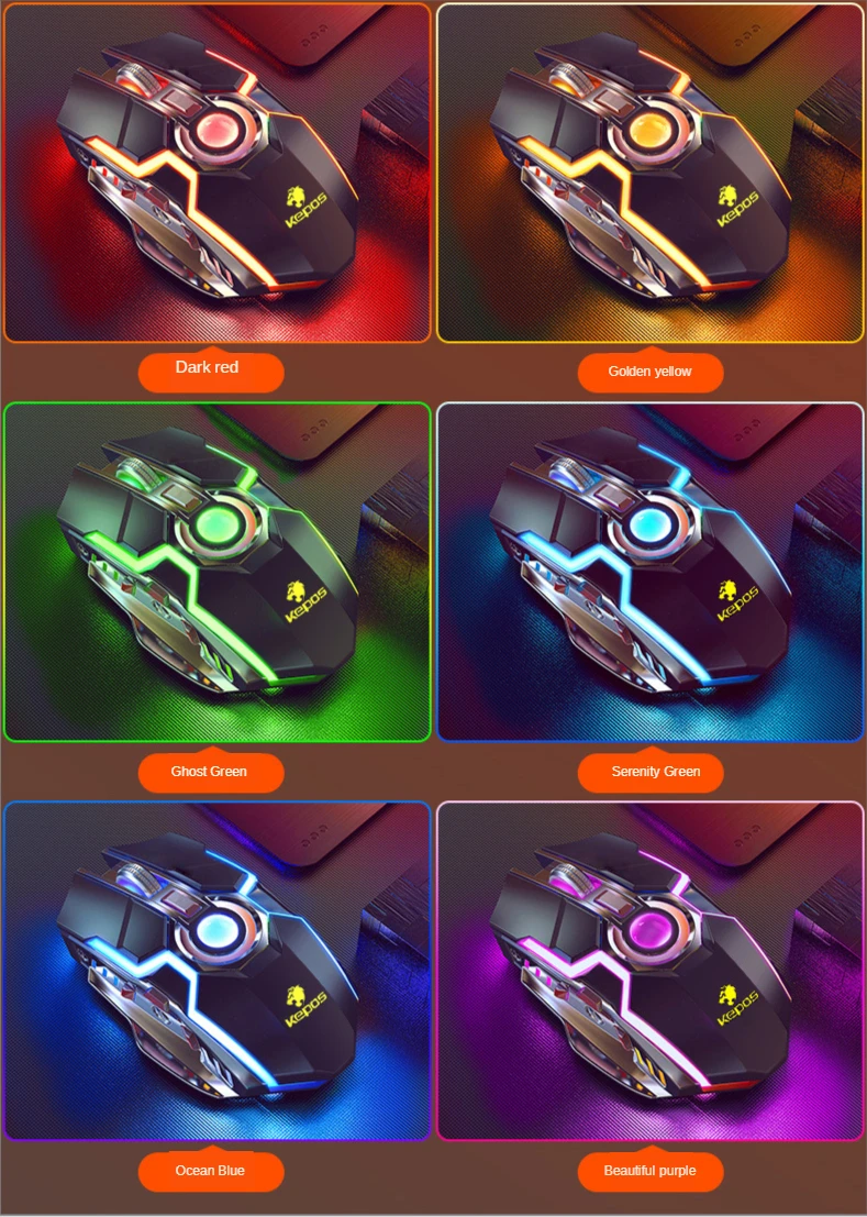 

Gaming Mouse Rechargeable Wireless Mouse Silent 1600 DPI Ergonomic RGB LED Backlit 2.4G USB Receiver Mouse For Laptop Computer