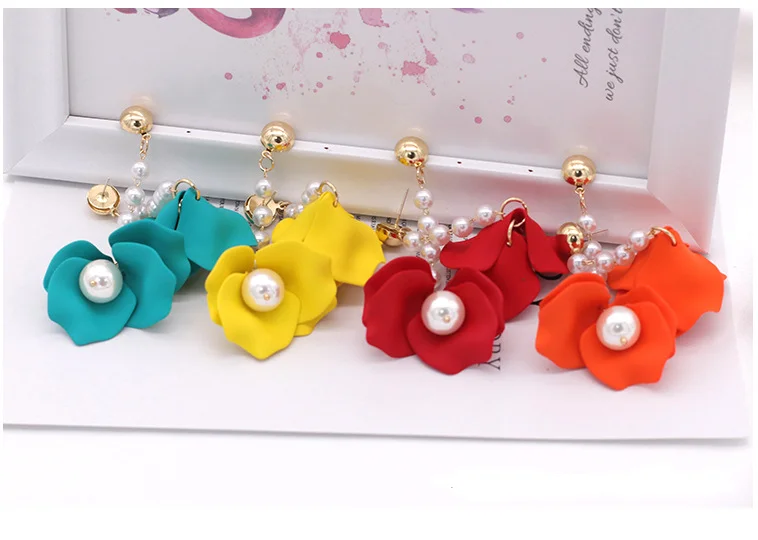 Aretes de mujer, современный стиль, дизайн, большие красные лепестки роз, серьги с кисточками, тренд, темперамент, летние корейские серьги для женщин
