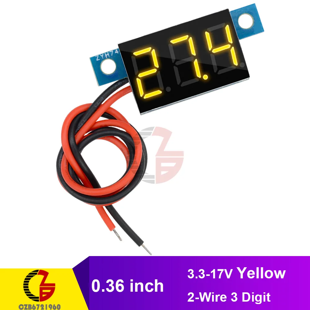 2Wire 3.3-17V Yellow 0,3" дюймовый светодиодный цифровой вольтметр 0-99,9 V 2/3 провода 3 знака автомобиля мотоцикла Напряжение метр 3,3 V 5V 12V 24V 48V Вольт тестер детектор - Цвет: 2Wire 3.3-17V Yellow