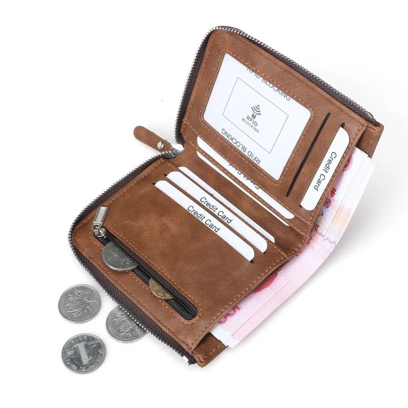 Мужской кожаный кошелек на молнии для монет Короткий клатч Portomonee мужской с