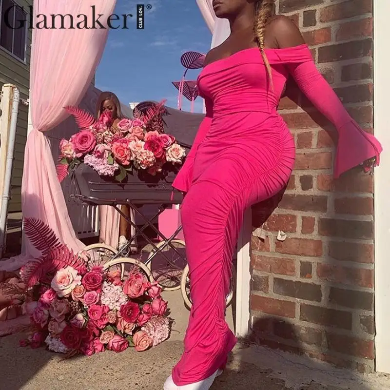 Glamaker с открытыми плечами сексуальное Плиссированное длинное платье в обтяжку