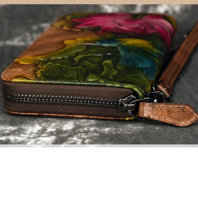 Длинный кошелек из натуральной кожи с изображением дерева кремового цвета в