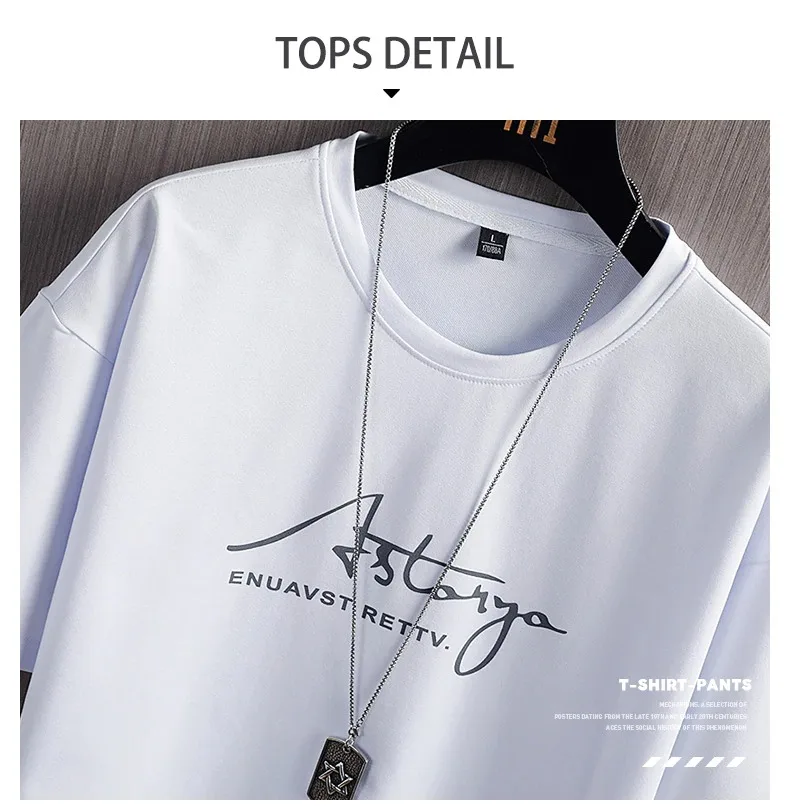 

Laamei Men's T-shirt + Sports Shorts Set Summer Breathable Casual T-shirt Running Set Fashion Harajuku Printed Male Sport Suit