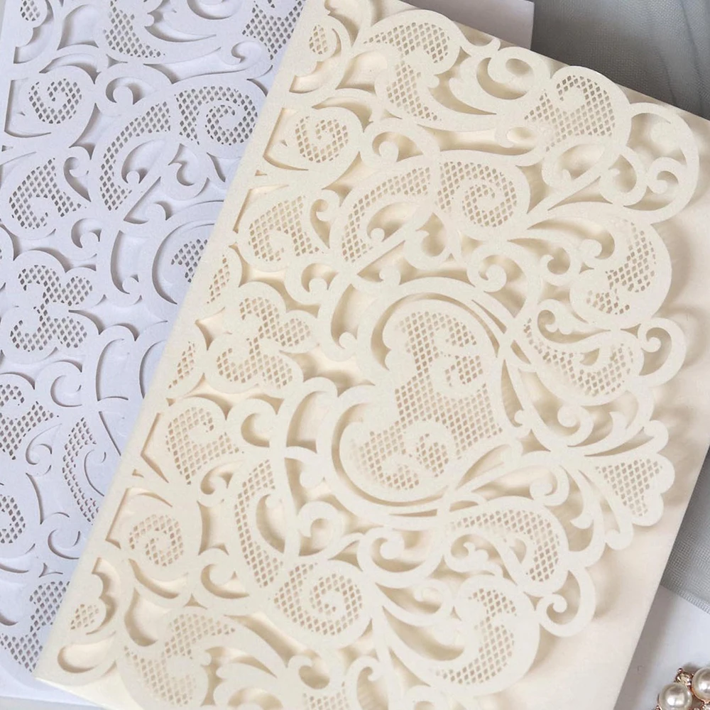 

10 set Wedding Invitation Cards Floral Laser Cut Paper Cover Craft Envelopes Set Festival Universal