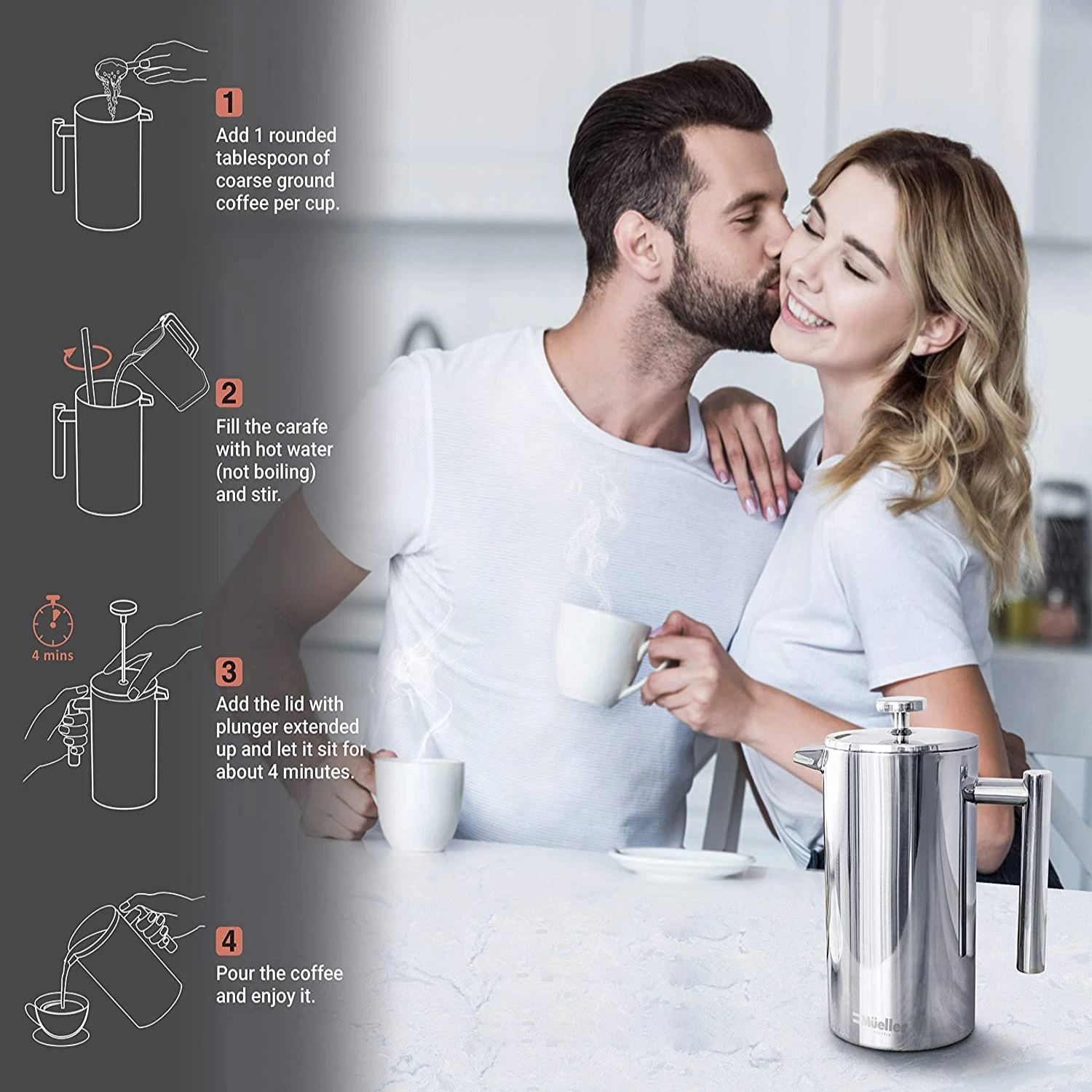 

MLIA 304 Stainless Steel French Press Coffee Maker Screen Double Walled Percolator Coffee Pot Tea Press Espresso Maker Rust-Free