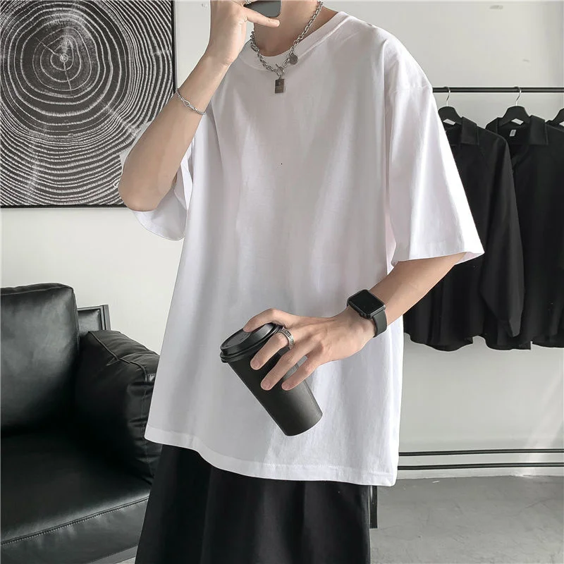 HYBSKR Summer Man T-shirts Short Sleeve Solid Color Casual Oversized T Shirt Men Harajuku Hip Hop Cotton Men's Clothing Tops Tee