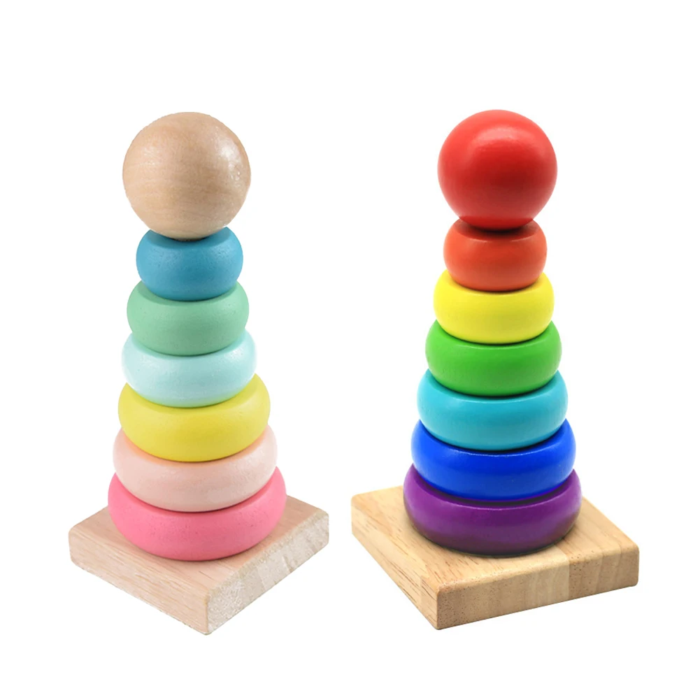 

Warm Color Rainbow Stacking Ring Tower Stapelring Blocks Kids Wooden Montessori Educational Teaching Aids Toddler Baby Toys Game