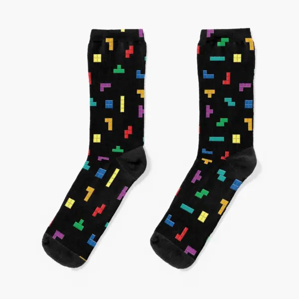 

Tetris Block Pattern Crew Socks Ankle Mens Women Best Black Knee High