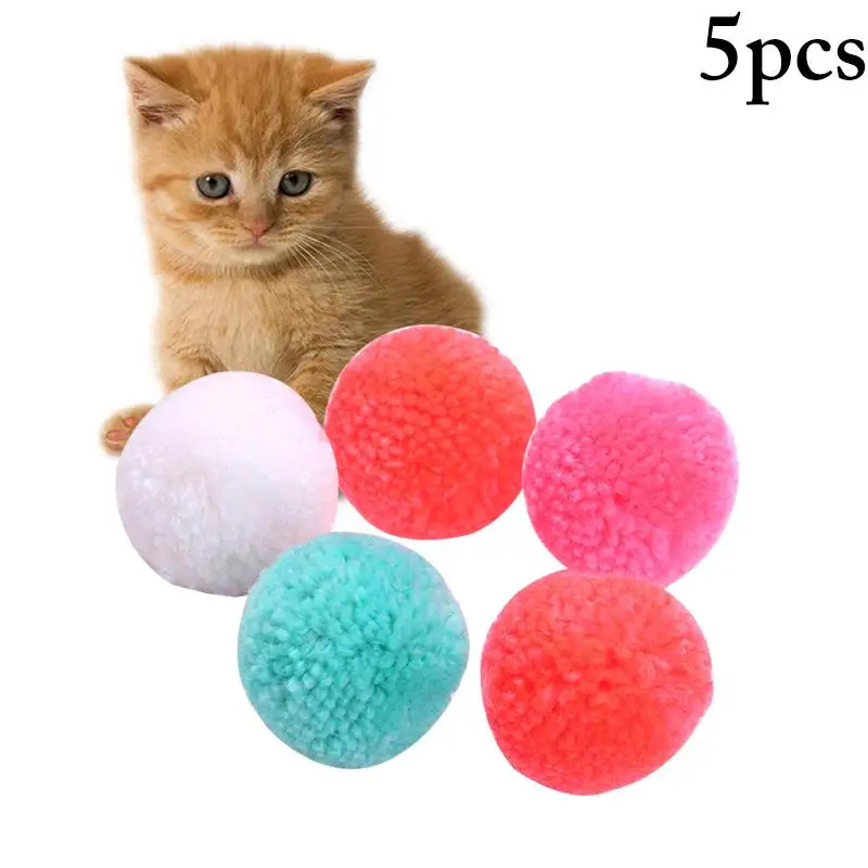 

Dorakitten 5Pcs/Set Cat Wool Toys Interactive Colorful Plush Kitten Toy Pet Supplies Pet Accessories Random Color