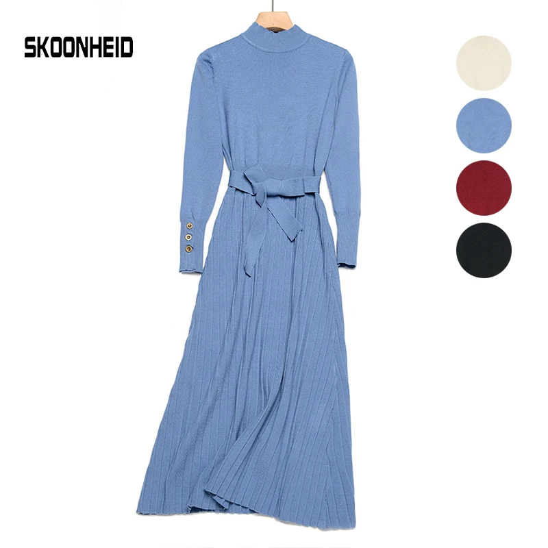 Женское трикотажное платье-водолазка SINGRAIN длинное однотонное платье-пуловер с