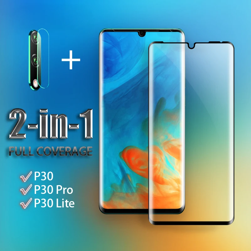 2 в 1 закаленное стекло для Huawei P30 Pro защита экрана объектив камеры Lite ультратонкая