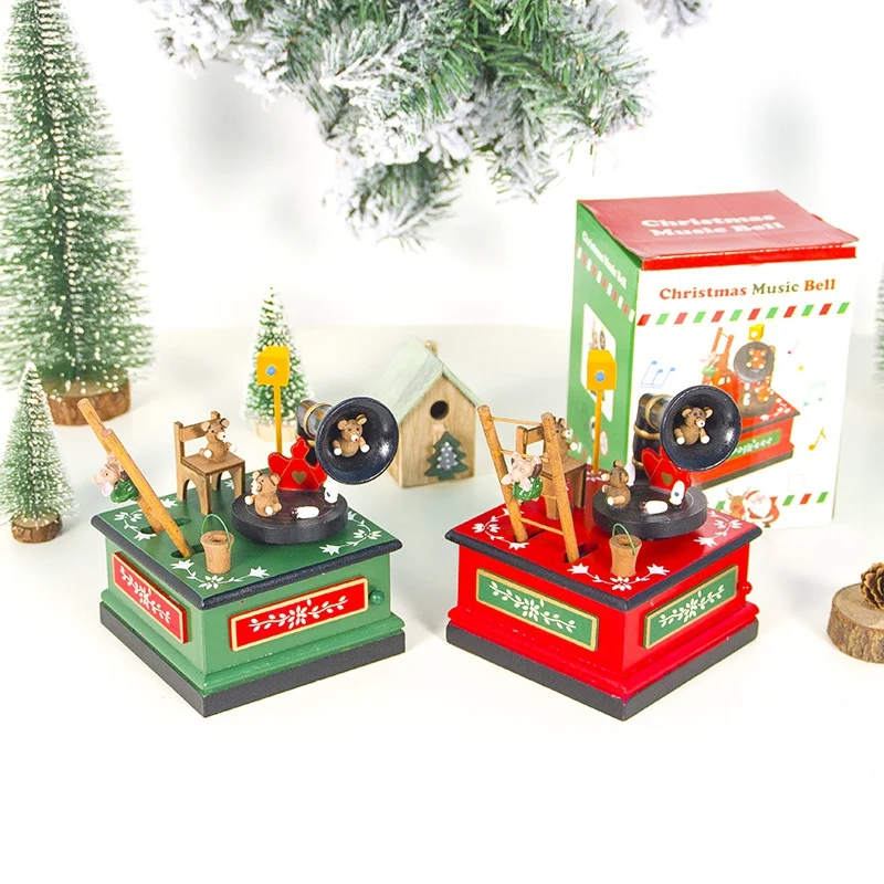 Рождественская музыкальная шкатулка ручной работы Настольный по дереву