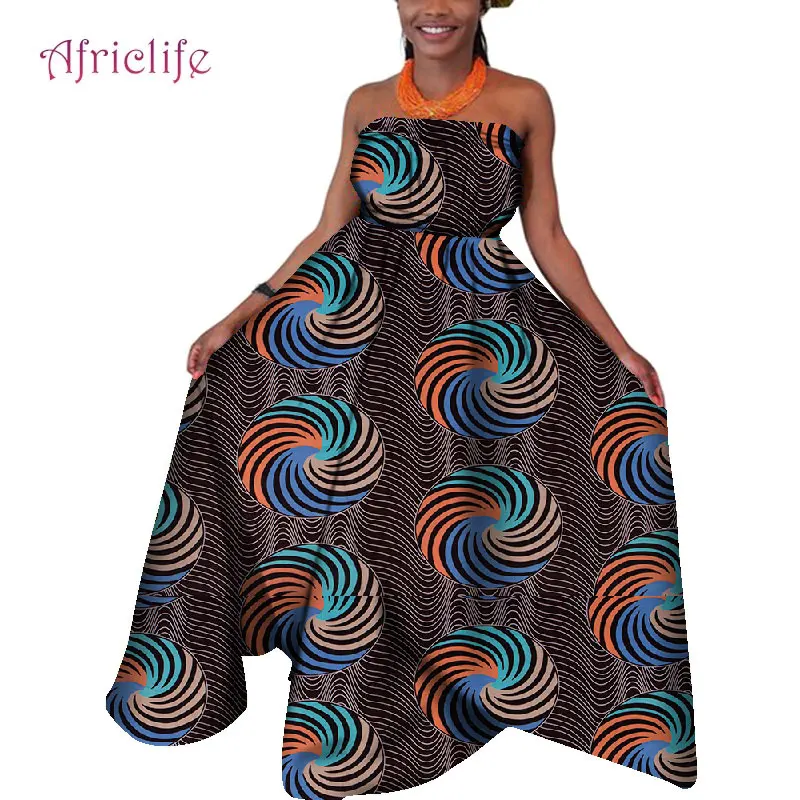 

Summer African Dresses for Women Strapless Long Maxi Clothes Plus Size Ankara Dress Sexy Cotton Ball Gown Party Clothing WY4607