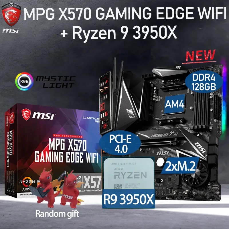 

MSI MPG X570 игровая рамка материнская плата с WIFI Set + AMD Kit Ryzen 9 3950X Combo DDR4 128GB PCI-E 4,0 Placa-MOM AM4 ATX Desktop X570