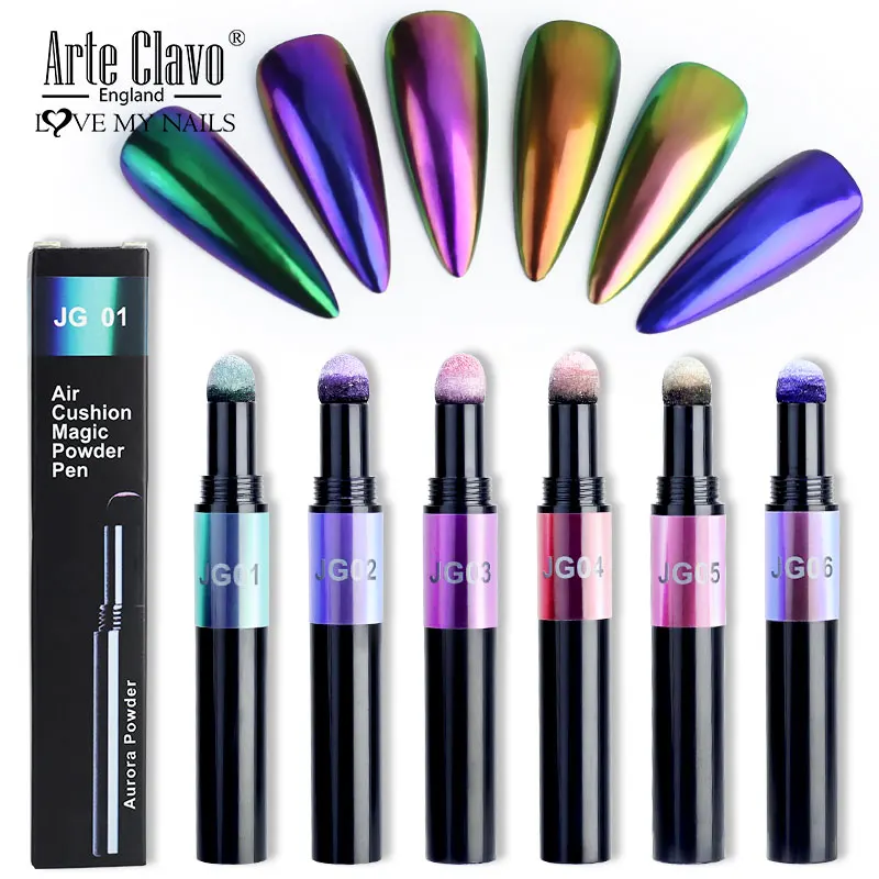 Arte Clavo Mirror Nail Powder Cushion Pen Nail Art Glitter Chameleon Effect Laser Chrome Pigment Dust Nail Decorations