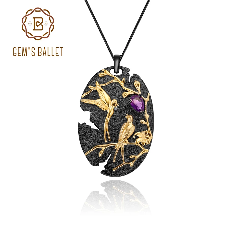 Ожерелье женское из серебра 925 пробы с натуральным аметистом|Подвески| |