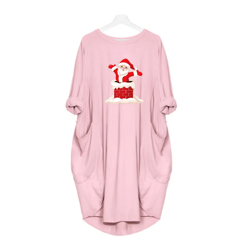 

Winter Long Sleeve Pocket Christmas Dress Santa Claus Kawaii Women Plus Size Dresses Casual Vintage Party Fall Clothes Robe