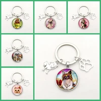 charm keychain cute dog paw print pendant key ring dog alloy pendant photo glass convex fashion gift man woman keychains