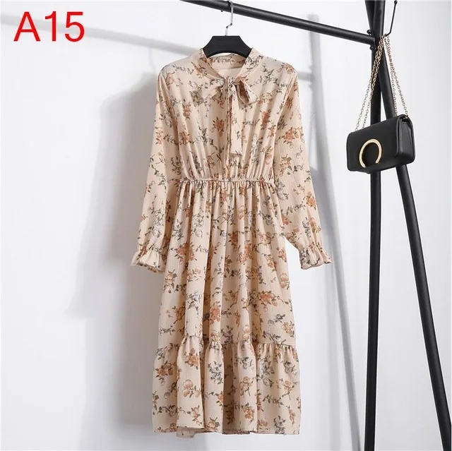 A15 Корейская черная рубашка Vestidos для офиса в горошек, винтажные осенние платья, Женское зимнее платье, миди платье с цветочным рисунком и длинным рукавом для женщин - Цвет: A15