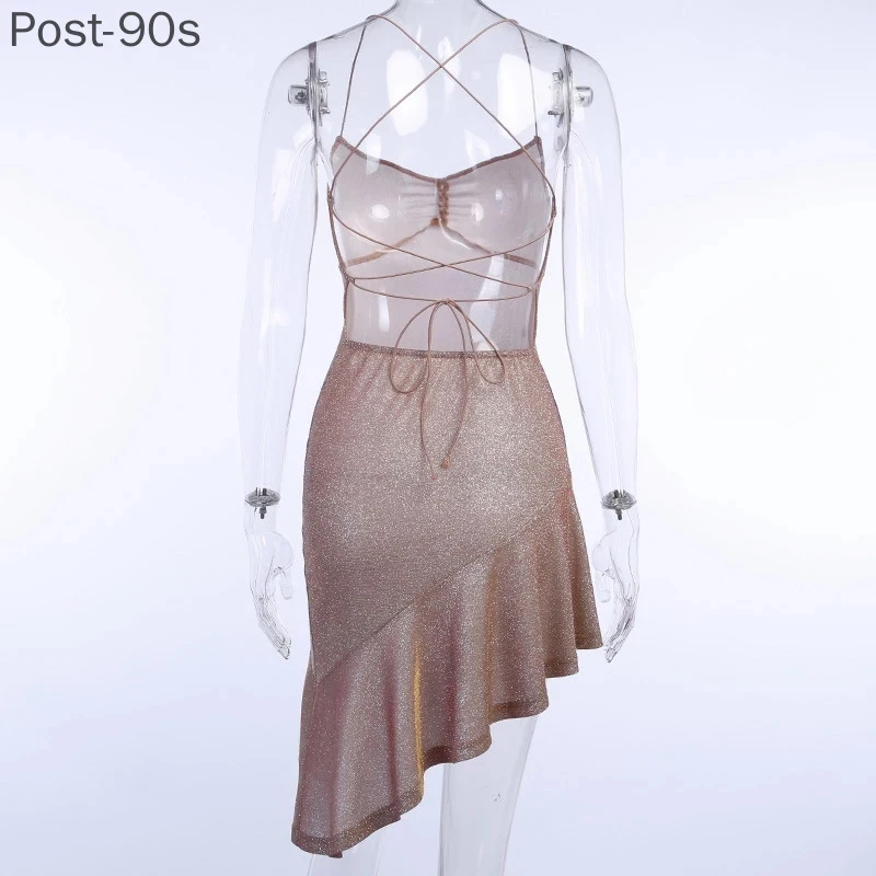 

Glitter Dresses for Women Straped Criss-Cross Bandage Backless Mermaid Dresses Club Wear Evening Party Sequins Dresses 2021