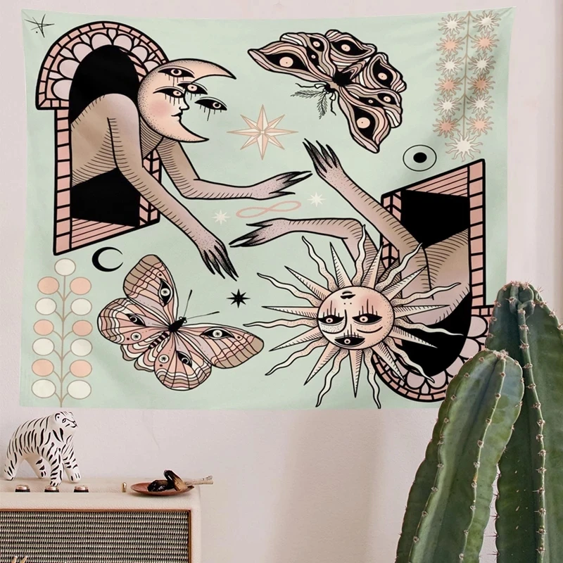 Sun Moon гобелен с изображением звезд цвета морской волны моли хиппи небесные стене
