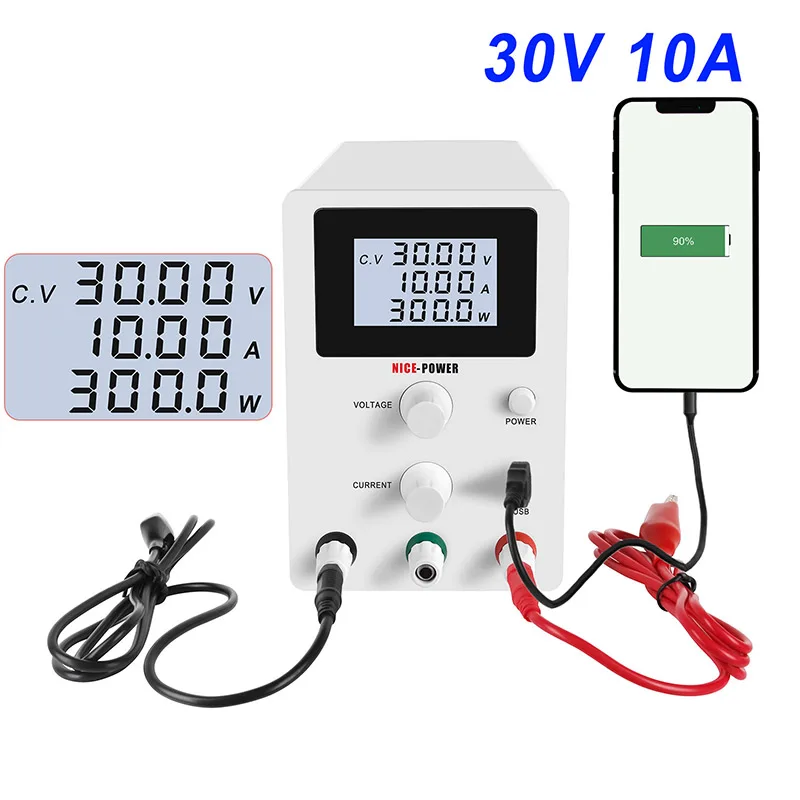 Переключение DC Питание лаборатория Регулируемый 30v 10a ЖК дисплей экран скамья
