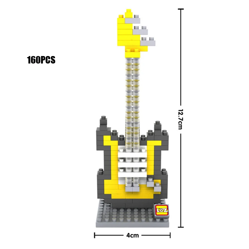 Yellow guitar Популярные рок-группы Музыкальные инструменты микро алмазный блок бас Джаз барабанный Набор Классическая гитара саксофон nanoBRICKS модель игрушки - Цвет: Yellow guitar