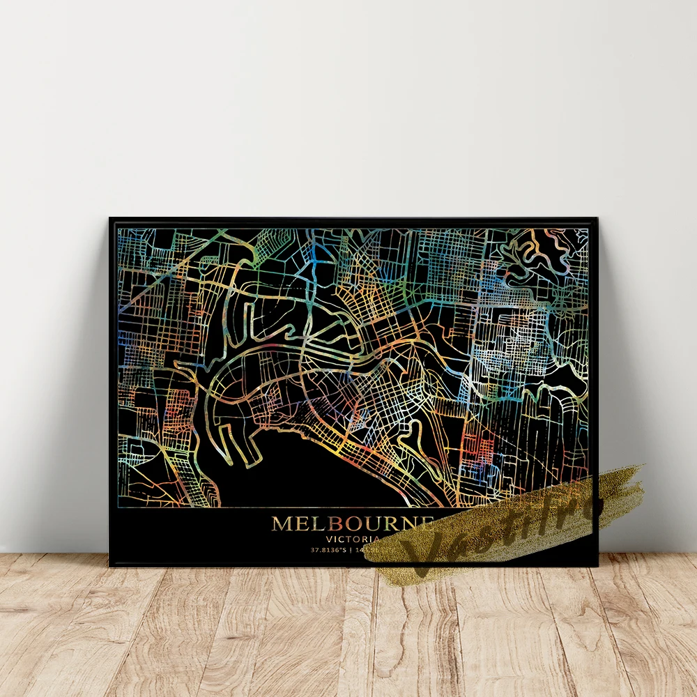 Плакат с картой мира карта австралийского города художественные принты Мельбурн