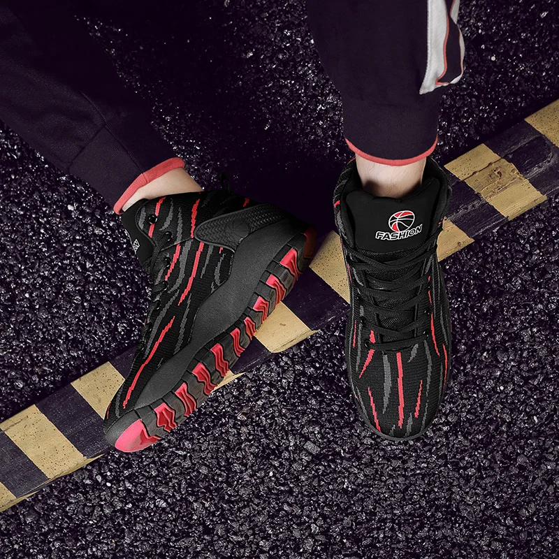 

Men's new high-top black and red flat shoes high quality fashion comfortable and breathable casual men's shoes classic runing