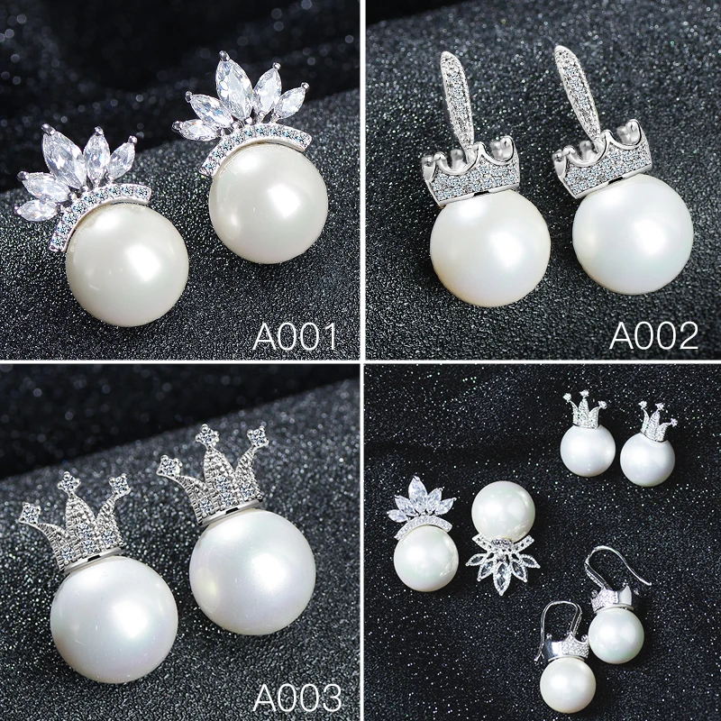 Серьги гвоздики SHUANGR с имитацией жемчуга и кристаллами изысканные круглые серьги