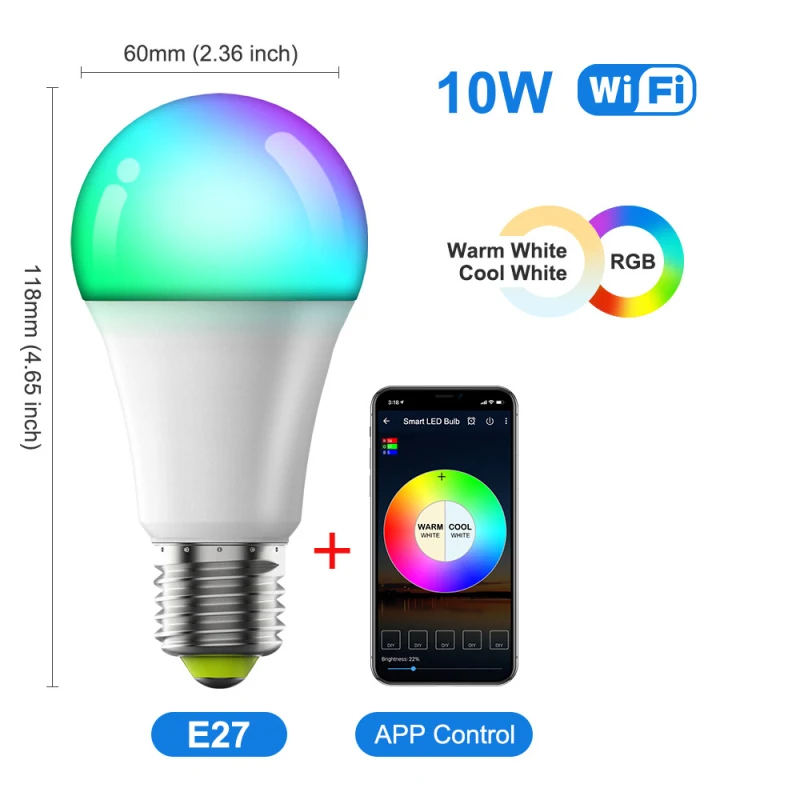 Умная Светодиодная лампа E27 B22 с Wi-Fi неоновая сменная регулируемой яркостью