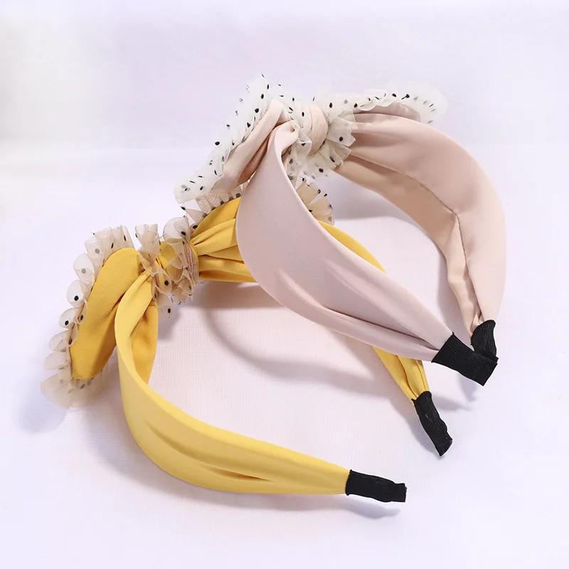 

Korean Ladies Yellow Hairband Cute Girls Dots Knotted Ears Hair Bow Headband Hair Accessories for Women