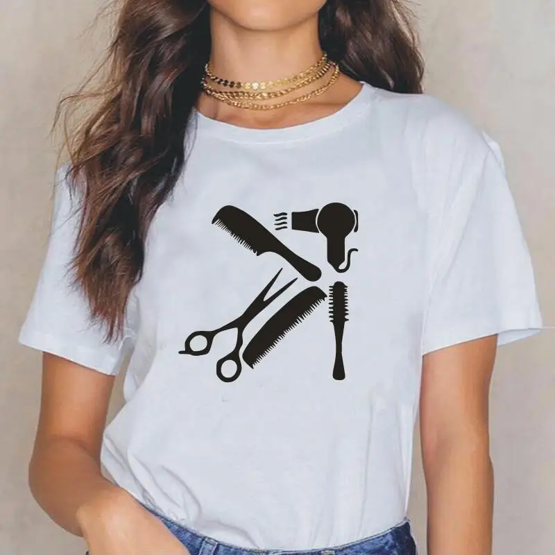 

Summer Short Sleeve Harajuku Tee Shirt Femme Fashion Hairdressing Tool Print Women T Shirt Casual Plus Size T Shirt Women Tops