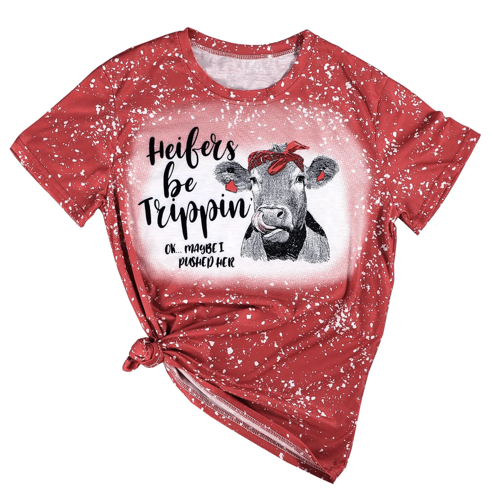 

Футболка женская с коротким рукавом и принтом крупного рогатого скота