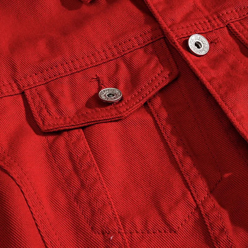 Spring Autumn Ripped Hole Men Slim Denim Jacket Fashion Red Coat Streetwear Male Cool Jeans Motorcycle | Мужская одежда