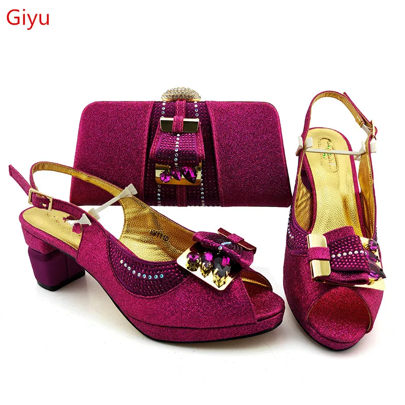 

doershow New Arrival African Wedding Shoes and Bag Set magenta Italian Shoes with Matching Bags Nigerian Women party! SES1-26