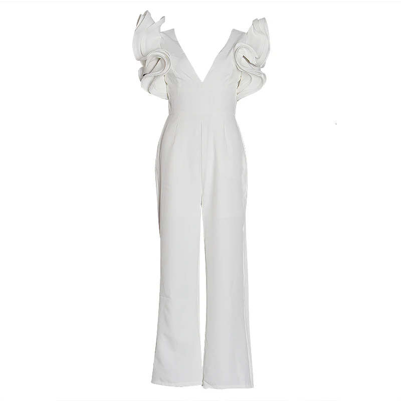 

VGH Elegant Patchwork Ruffles Women's Jumpsuits V Neck Tank Backless High Waist Ankle-length Jumpsuit Female 2020 Fashion