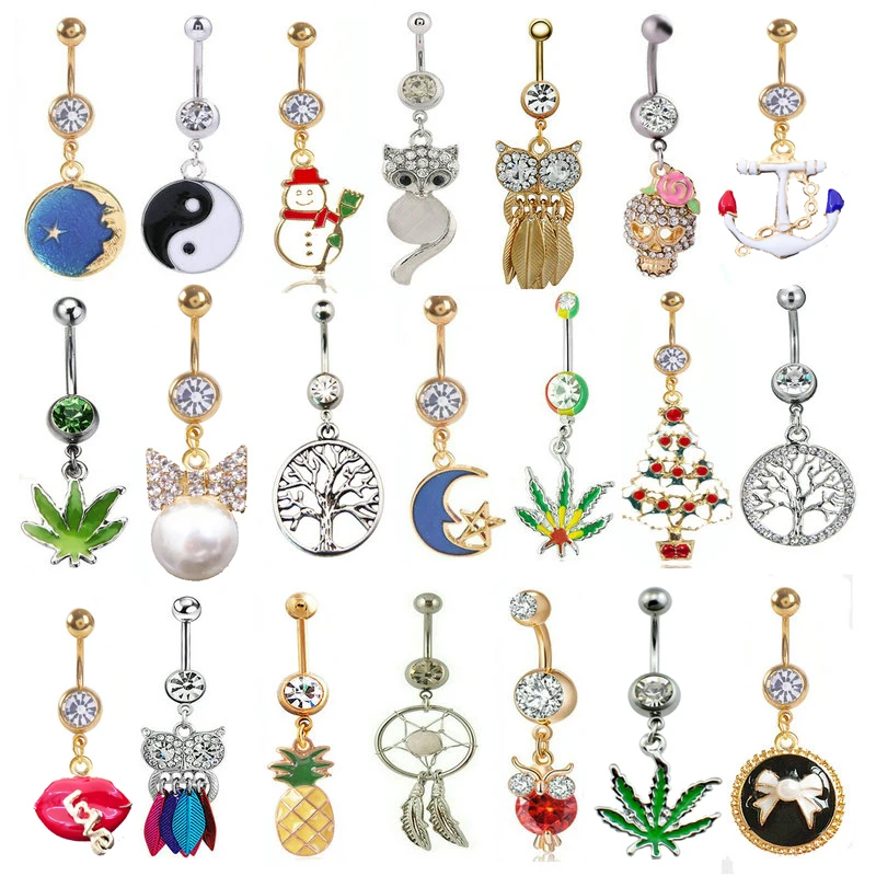1 шт. микс Стиль кольцо для пупка со стразами висячее живота из нержавеющей стали