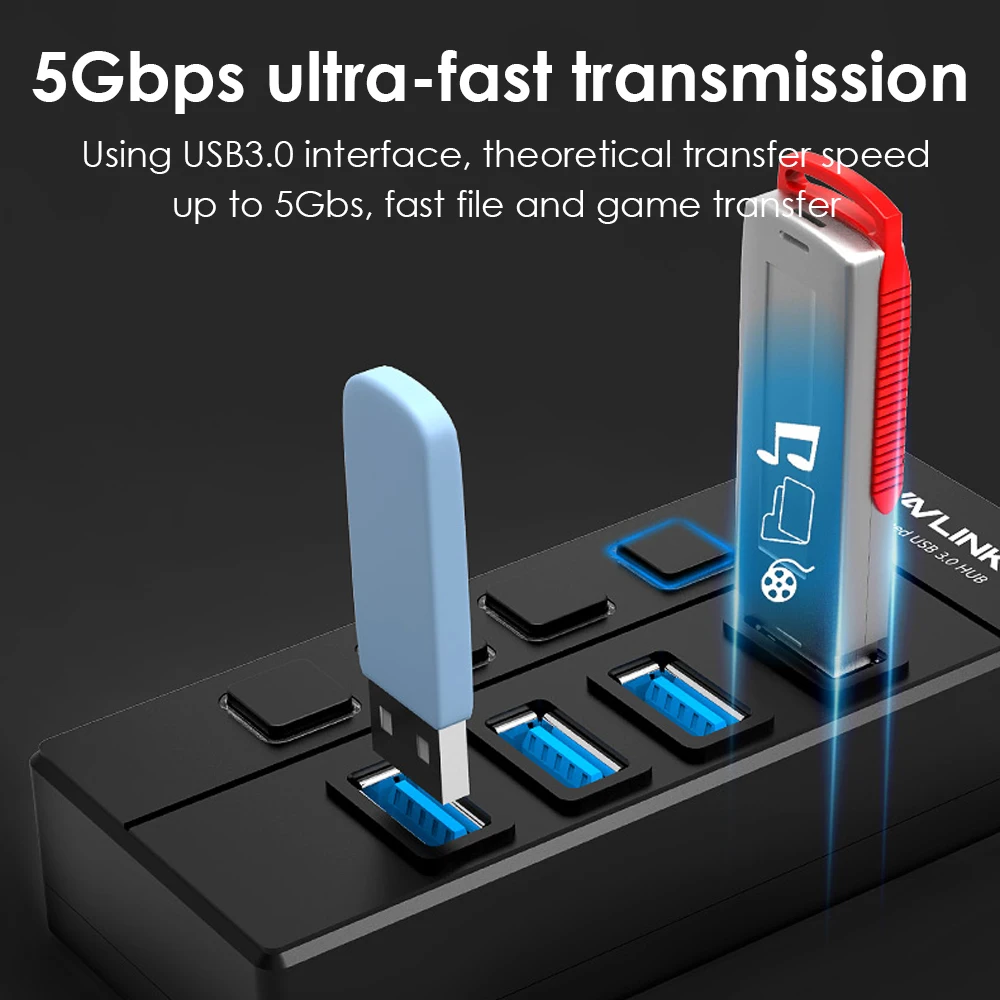 Высокоскоростной концентратор Wavlink 4 порта USB 3 0 5 Гбит/с usb-хаб с индивидуальным