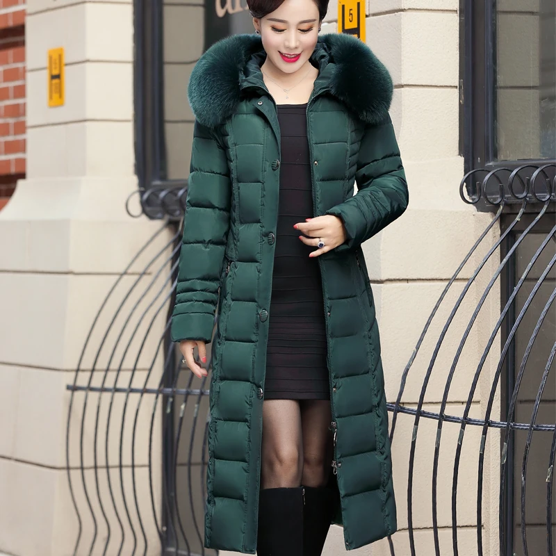 Женская зимняя куртка с капюшоном размера плюс 5XL меховым воротником теплая