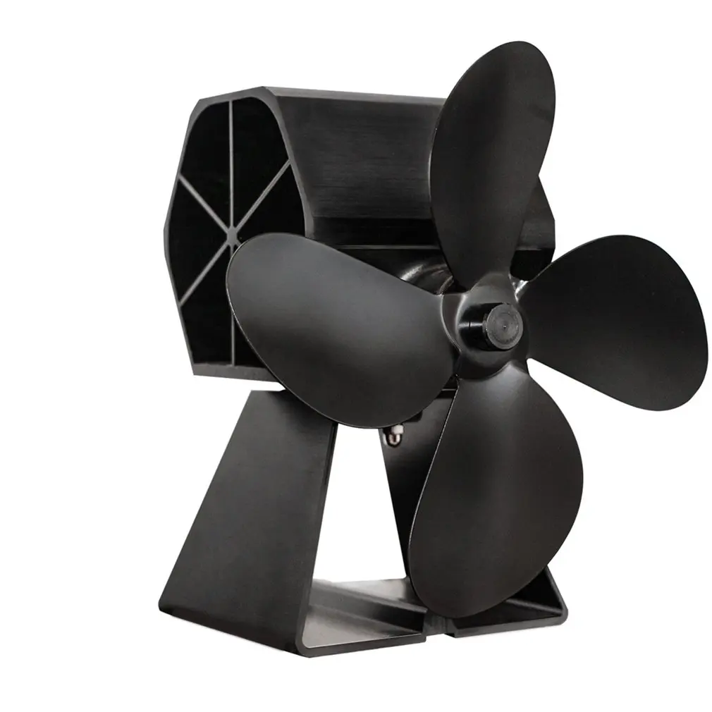 

Black Fireplace 4 Blade Heat Powered Stove Fan Komin Log Wood Burner Eco Friendly Quiet Fan Home Efficient Heat Distribution