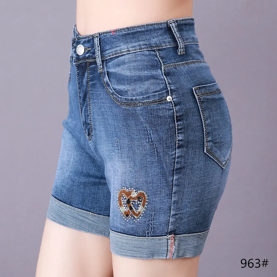 Шорты женские джинсовые прямые с завышенной талией подворотами модные