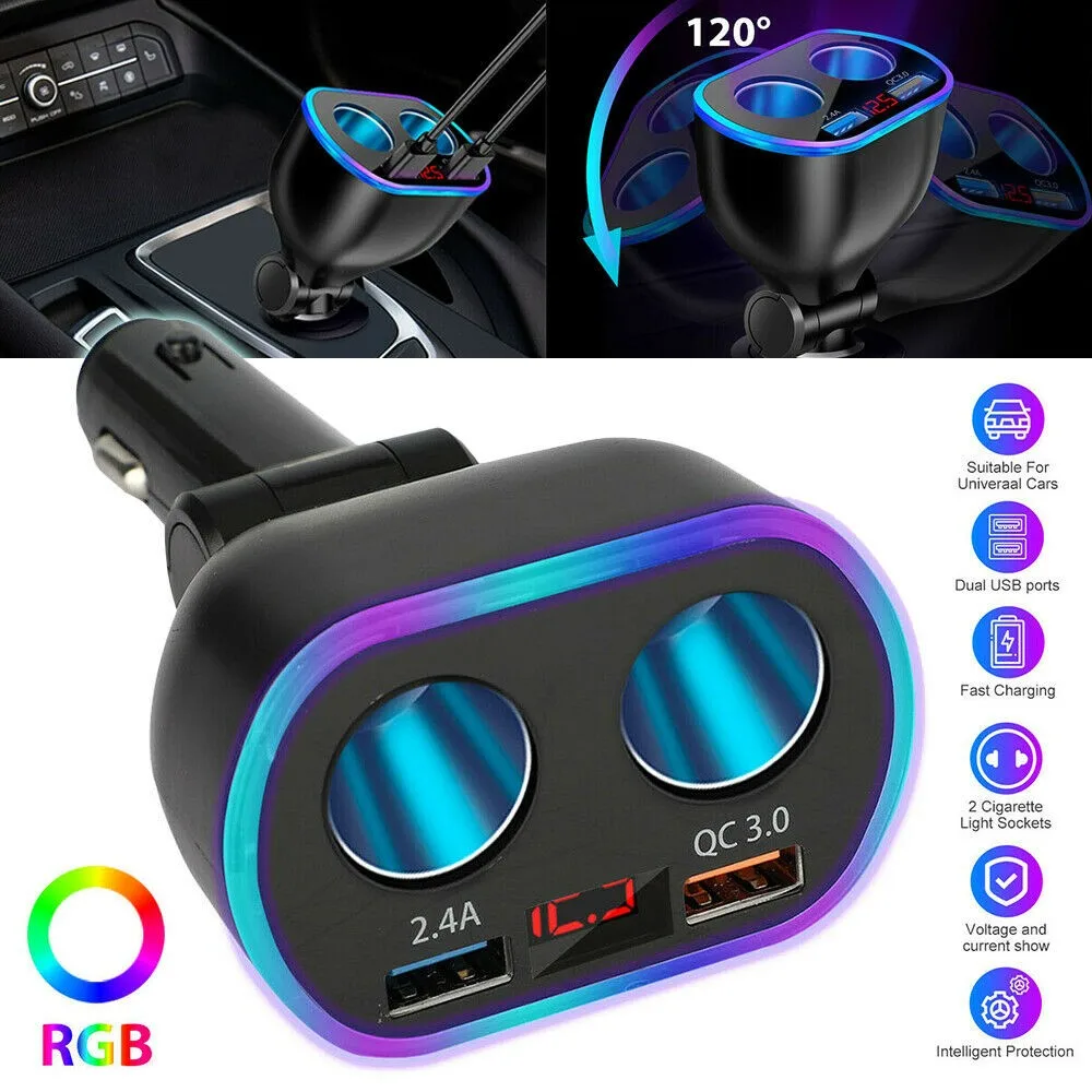 

DC 12V LED 2 Way Car Cigaret Lighter Socket Splitter Dual USB Charger Adapter Dual USB Car Cigaret Lighter Charger